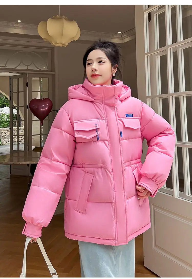 New Winter Women Down Cotton Jackets Casual Oversized Parkas Thick Warm Hooded Pattern Coats Female Winter Outwear Sports Parkas