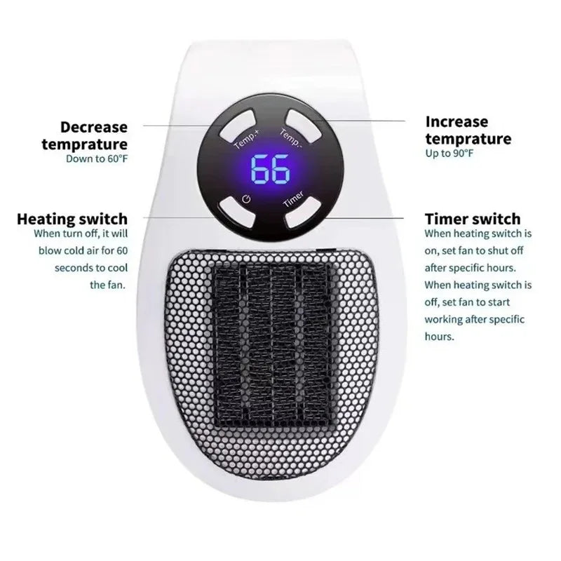 Portable Electric Heater Mini Radiator Plug in Wall with Remote Control Fast Heating Hand Warmer for Room Office Desk Use