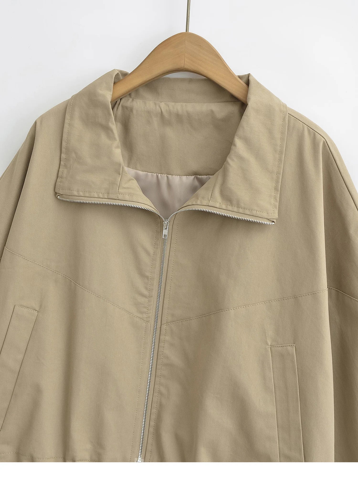 Women's Cropped Utility Jacket - Drop Shoulder Drawstring Hem Ribbed Cuffs Lightweight Cotton