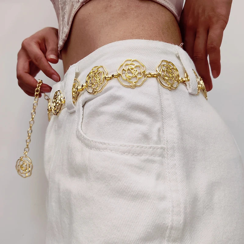 Women's Flower Accessories Skirt Suit Decoration Belt Waist Chain Metal Belts for Women Cowgirl Western Adjustable Concho Belt