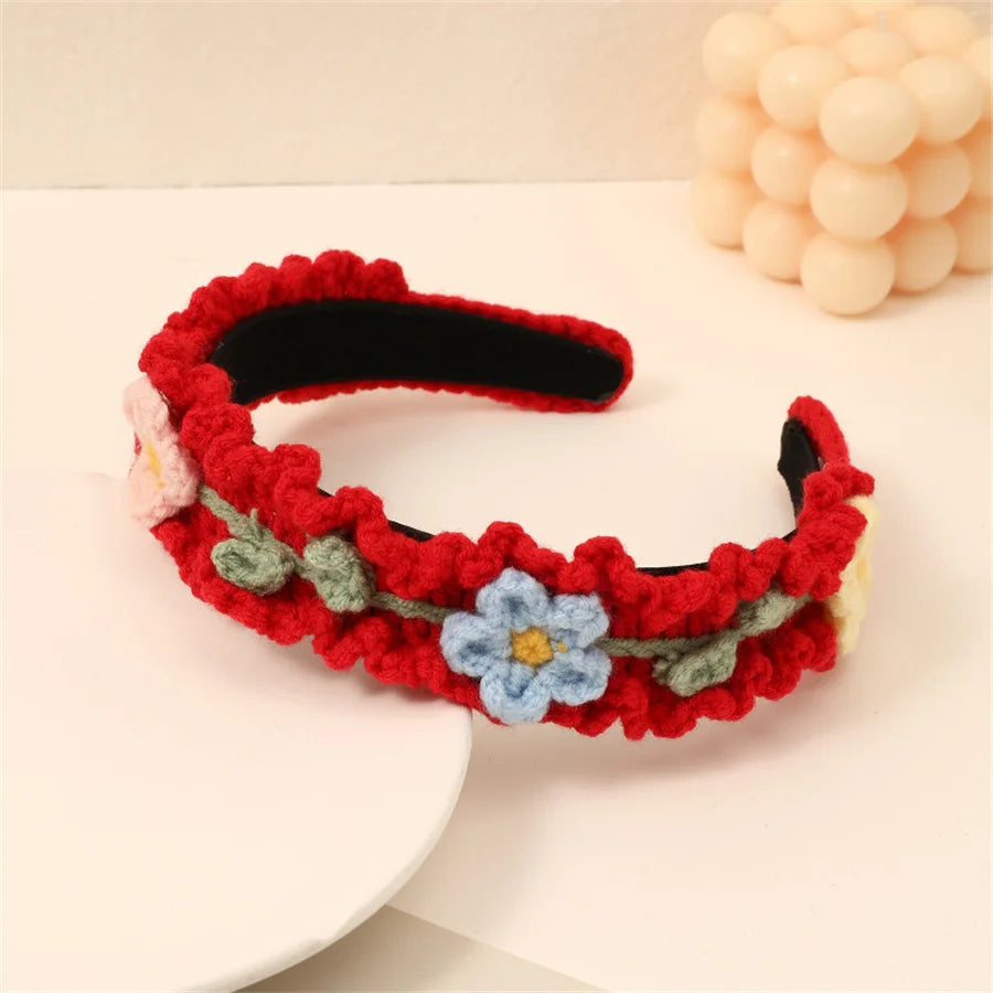 Fashion children's hair accessories winter hand-knitted wool headband lady cute girl heart flower wide headband hair accessories