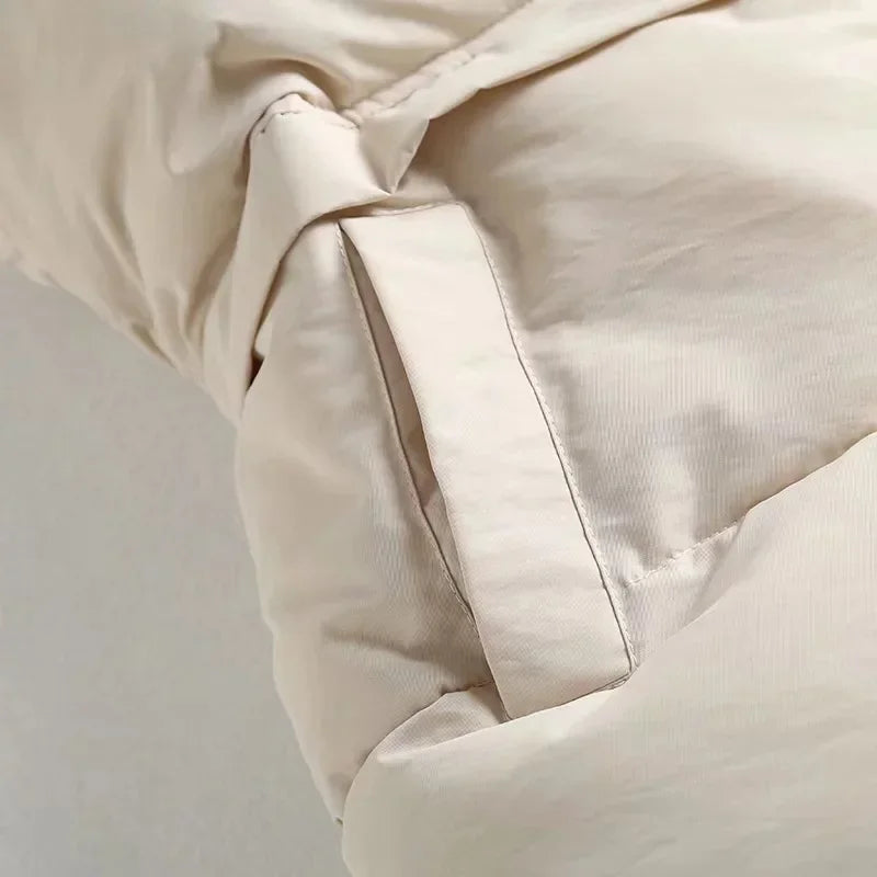 Winter Women Solid Loose Vest Fashion Drawstring Stand Collar Long Vest Jacket  Cotton Padded Women Windproof Warm Waistcoat