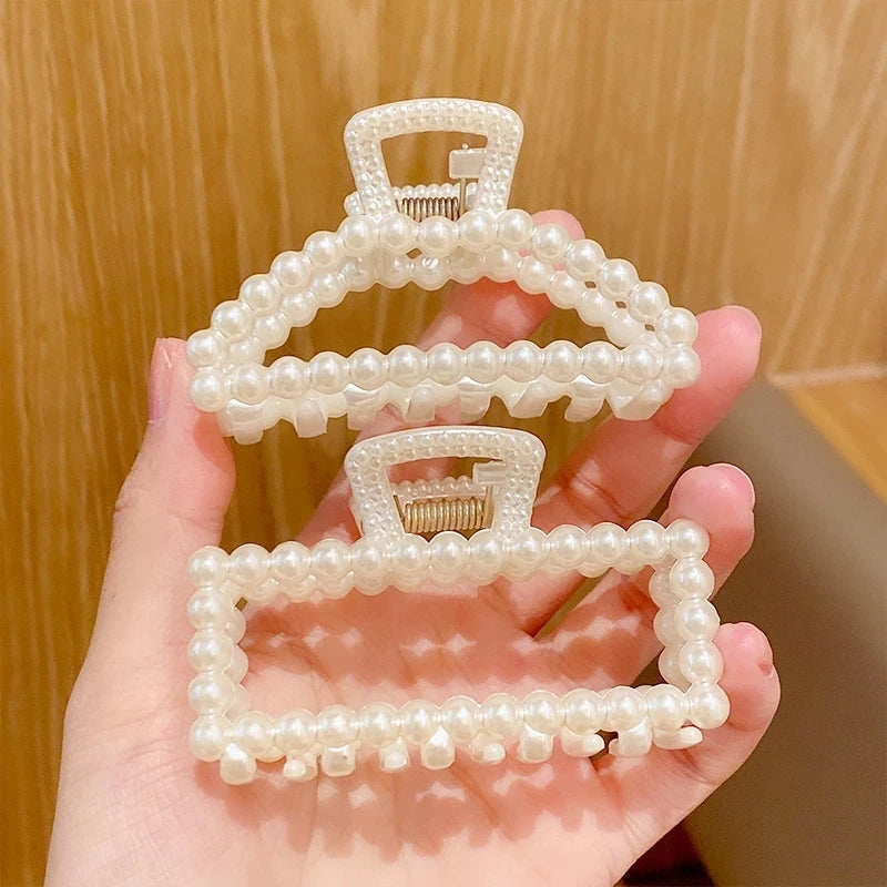 1PC Elegant Pearls Beads Hairpin for Women Headwear Horsetail Hair Clips Hair Crab Accessories Fashion Geometric Hair Claw