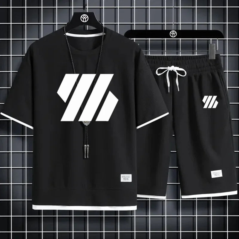 Mens Sports Suit Fashion Short Sleeve Tracksuit Men Suits Summer Men's Two Piece Set Linen Fabric Casual T-Shirt and Shorts Set