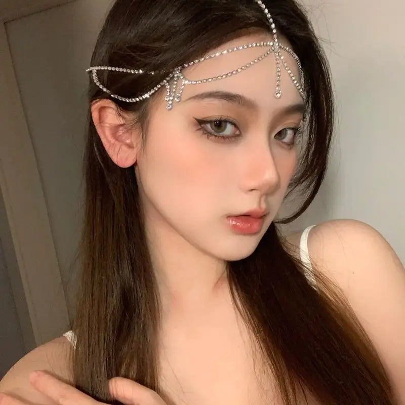 Luxury Jewelry Hair Accessories For Women Waterdrop Flower Tassel Forehead Chain Sexy Red Gemstone Hair Pendant Elegant Hairpin