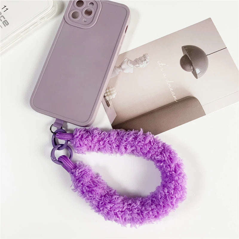 Winter Warm Mobile Phone Wrist Strap Cell Accessories With Patch Key Lanyard Exquisite Anti-lost Cellphone Chain Rope Keychain