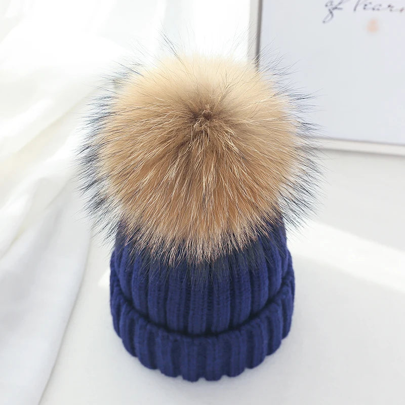 Winter Brand Female Fur Pom Poms hat Winter Hat For Women Girl 's Hat Knitted Beanies Cap Hat Thick Women Skullies Beanies