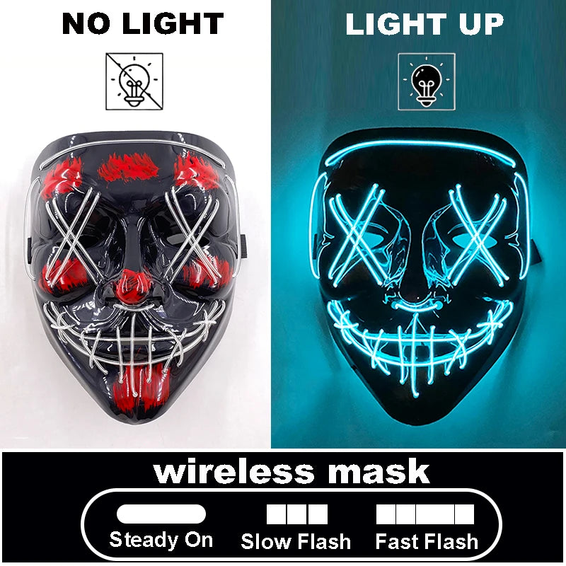 Halloween Letter V Horror Mask and colorful gloves Wireless Scary Glowing Mask for man women Festival party costume supplies