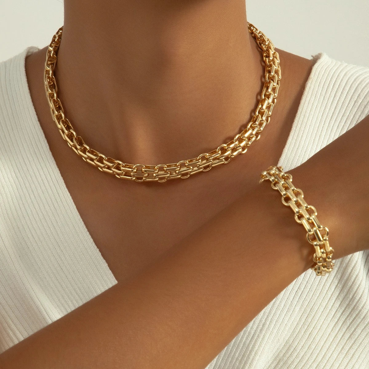 Jewelry Set for women girls Exaggerated Personality Metal Bracelet Necklace holiday party gift fashion ES013