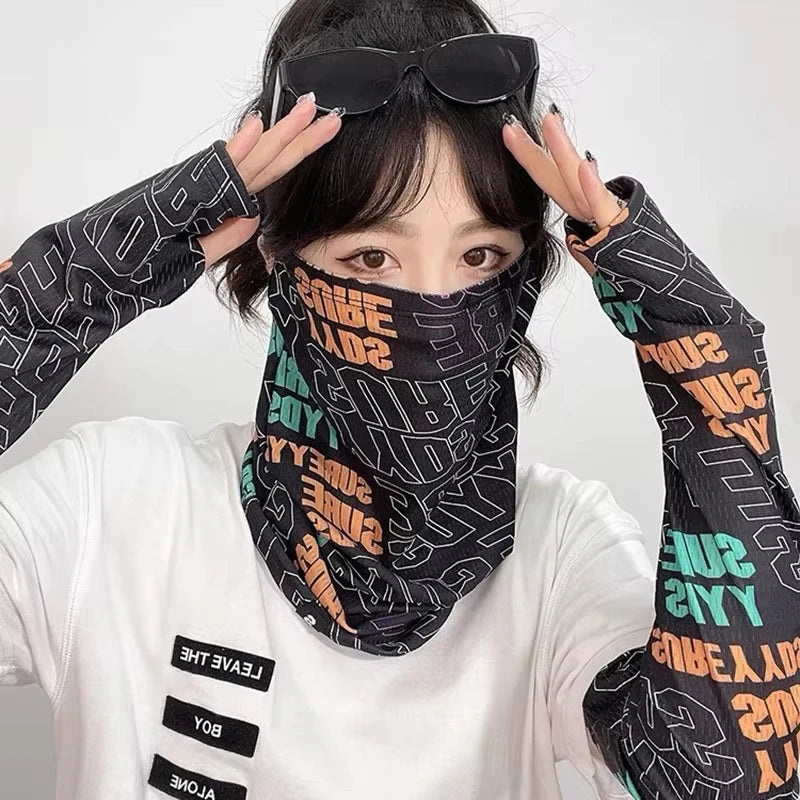 Summer Ice Silk Sunscreen Mask For Men Women Outdoor Cycling Face Cover Solid Color Neck Wrap UV Protection Ear Bandana Scarf