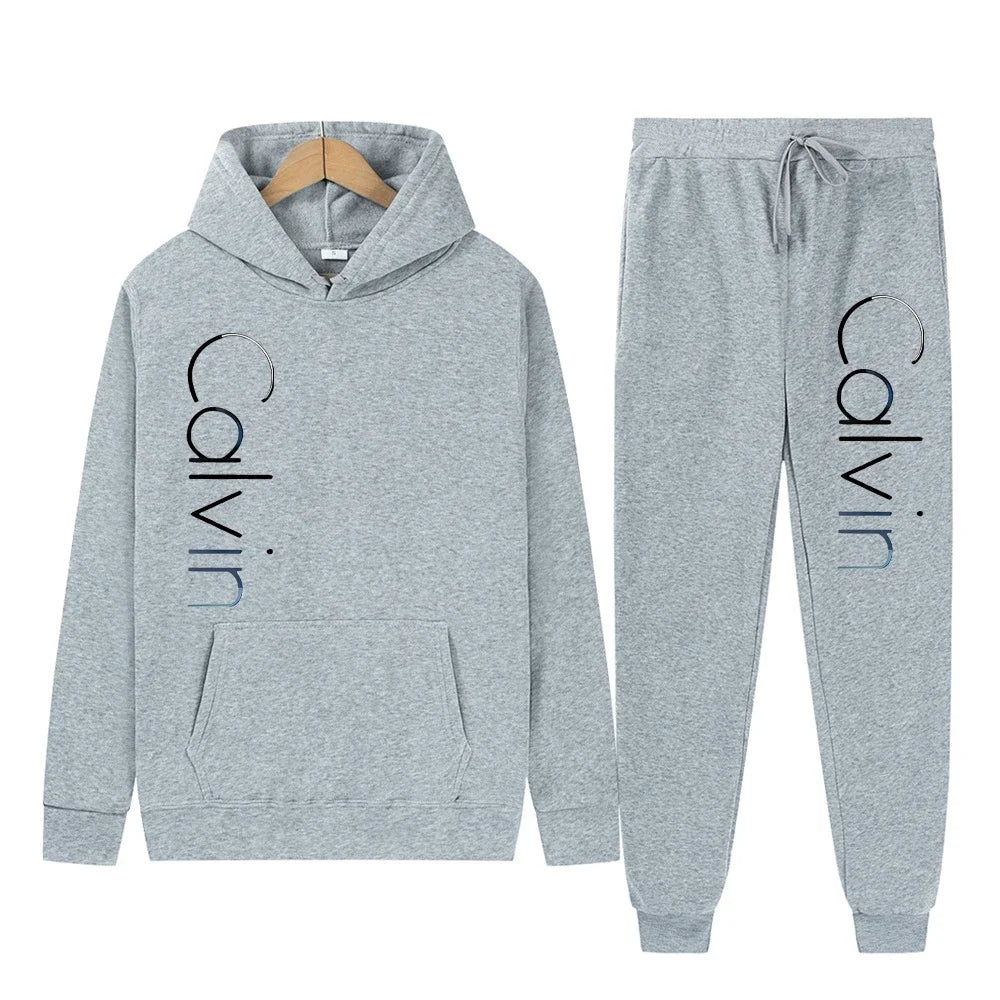 Men Tracksuit 2 Pieces Sets Hooded Sweatshirt +Drawstring Pants Male Hoodies Running Sportswear Men Women Autumn Sportwear
