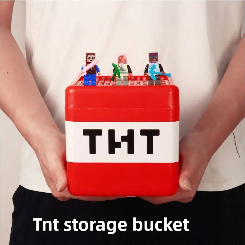 Kid Gifts TNT Storage Box Magnetic Building Block Desktop Toys Snack Block Storage Bucket Plastic Organizer Dust-proof Container