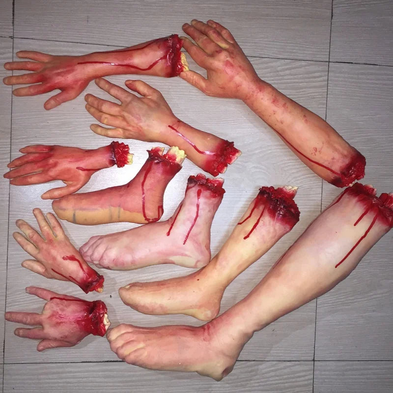 Halloween Props Horrible Blood Broken Fake Limbs Fingers Legs Arm Feet Latex Tricky Toys For Haunted House Decorations
