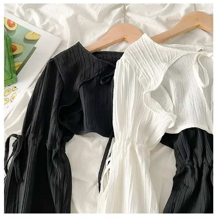 Women's Jackets Chic Folds Designer Summer Lace-up Crop Jacket Vintage Fashion Temper Sweet Girlish Long Sleeve Sun-proof Coat