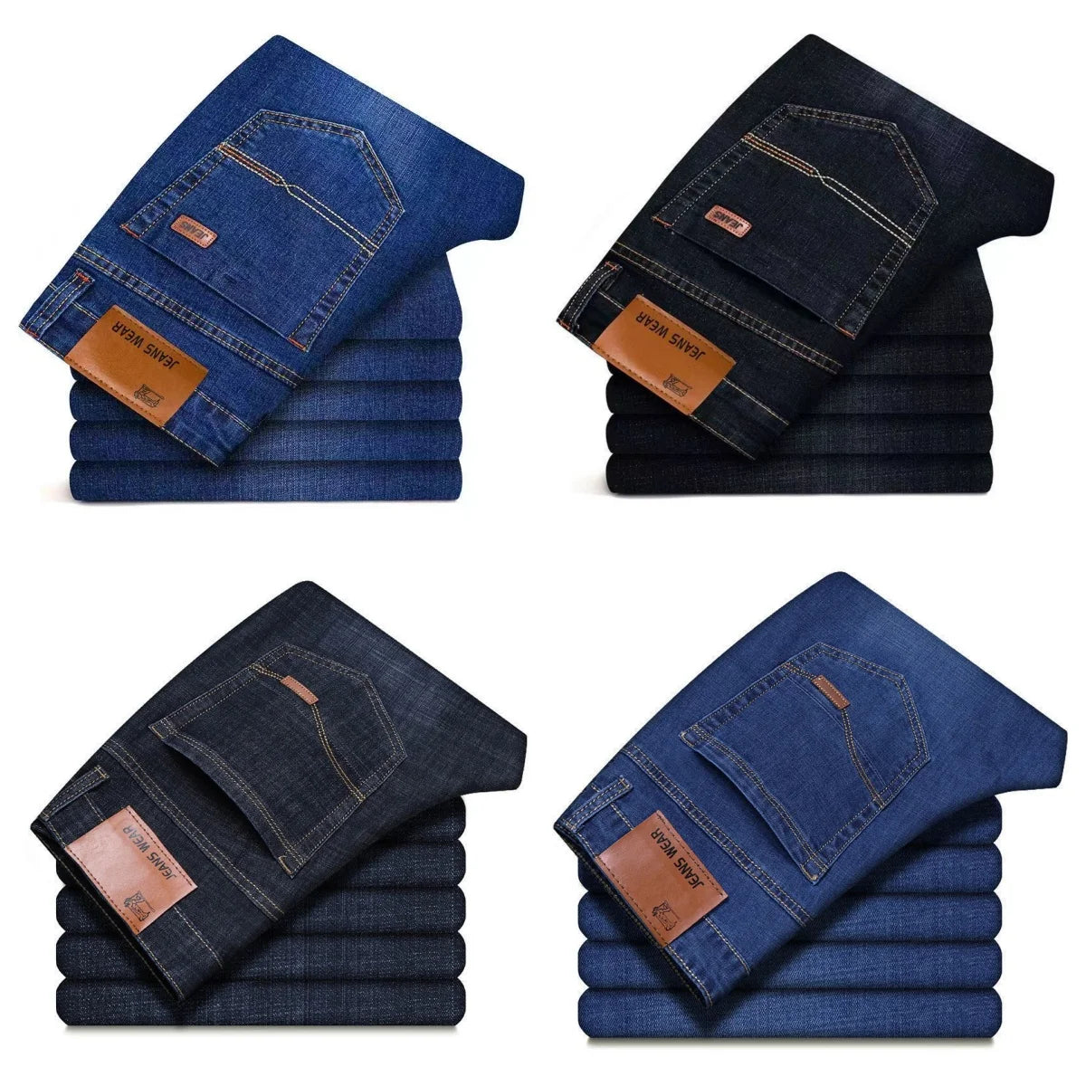 2025 men's fashion business jeans classic style casual elastic slim fit jeans men's denim pants black blue