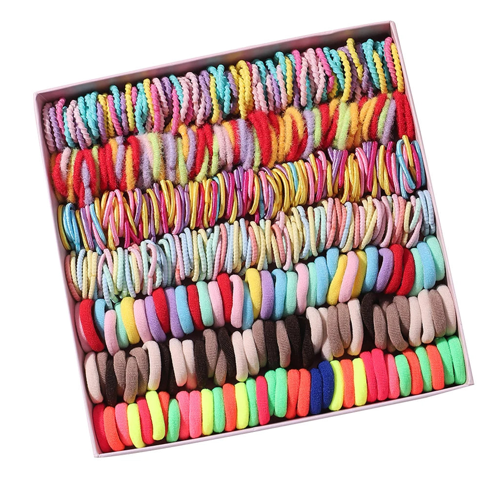 100/200Pcs Girls Colorful Hair Bands Set Nylon Elastic Rubber Band Children Ponytail Holder Scrunchies Kids Hair Accessories
