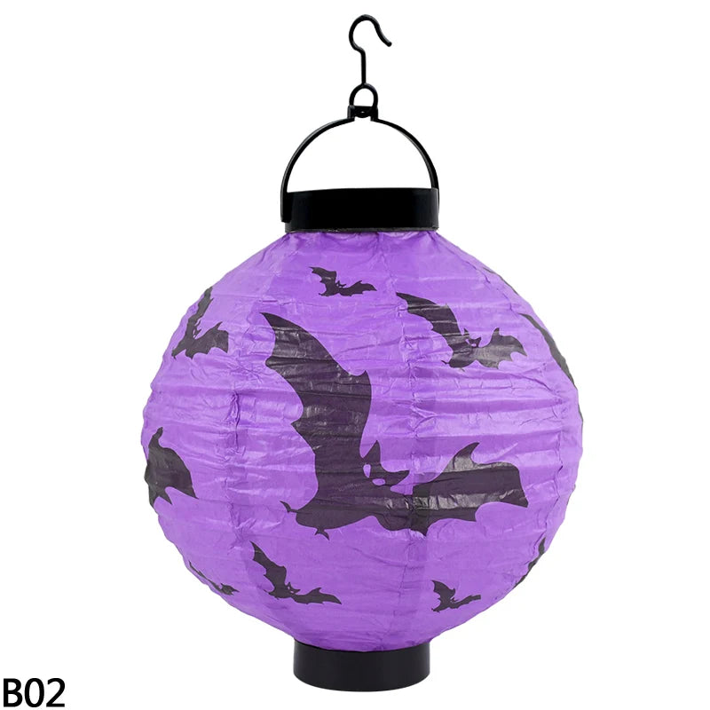Halloween LED Pumpkin Paper Lantern Spider Skull Bat Lantern Printing Hanging Lantern Festival Party Home Garden Outdoor Decor