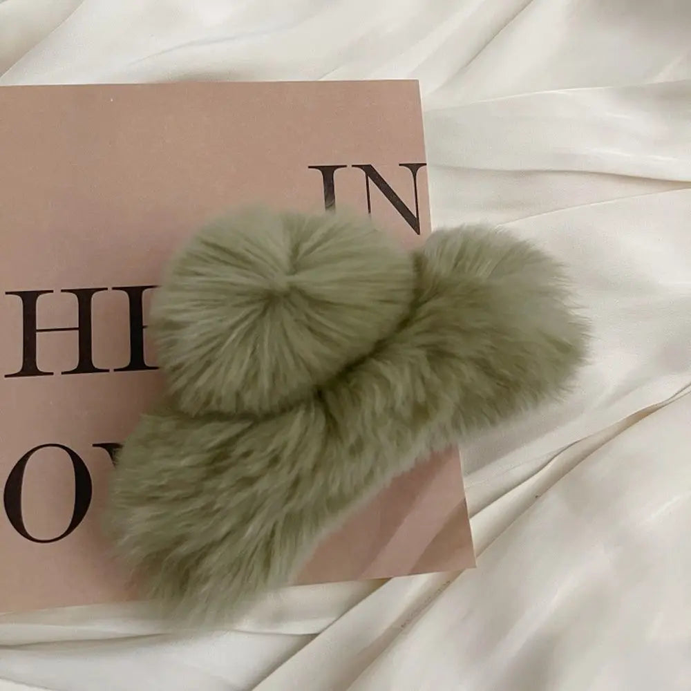 Autumn Winter Headwear Pure Color Rabbit Fur Female Hair Accessories Korean Style Hair Clip Leopard Grasp Clip Plush Hair Claw