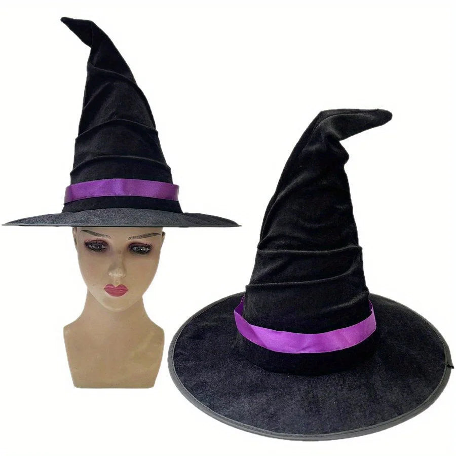 Halloween crumpled witch hat party, witch hat black velvet witch costume makeup accessories hat decorations
