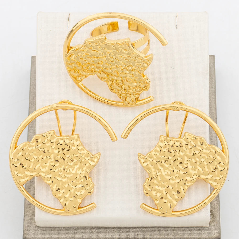 Fashion Jewelry Set For Women Geometry Earrings Adjustable Ring Africa Map Jewelry Wedding Party Gifts Trend Jewelry Accessories