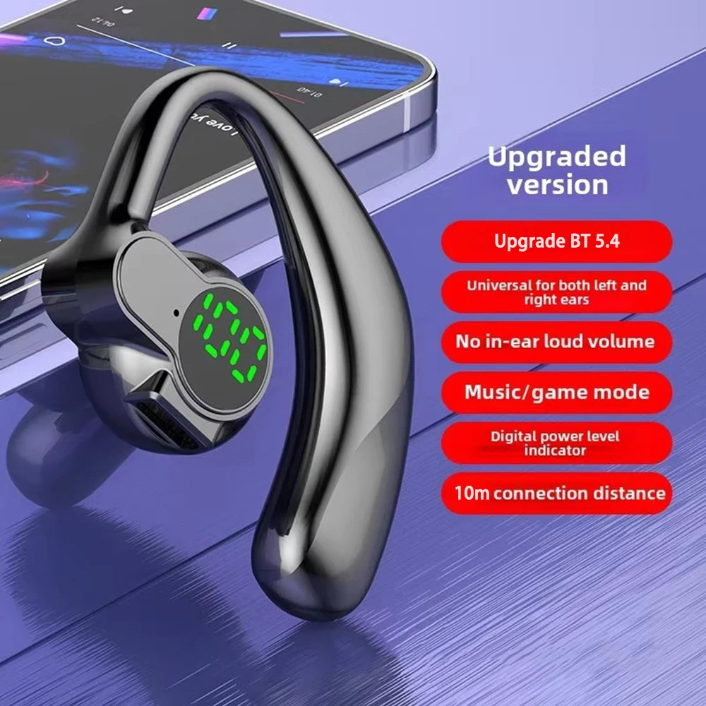 Wireless Headphones Bluetooth 5.4 Ear Hook Earphones with Microphone Handsfree HD Call Noise Cancelling Headset for Driving