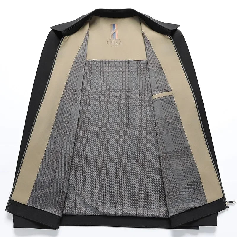 Men's Jacket Coat High Quality Outwear Casual Waterproof Jackets Spring Autumn Solid Color Stand Up Collar Business Casual Top