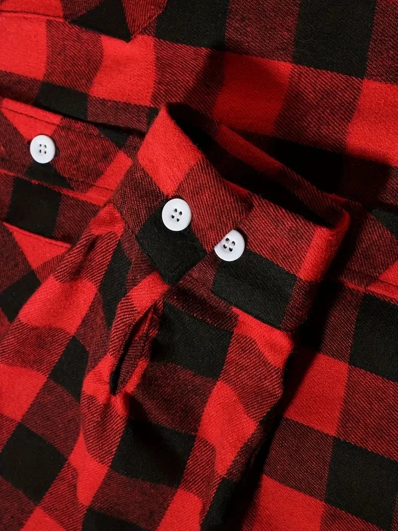 Men's Shirts Button-Up Classic Plaid Smart Casual Flannel Shirt Long Sleeved Chest Two Pockets Design Spring Autumn Men Tops