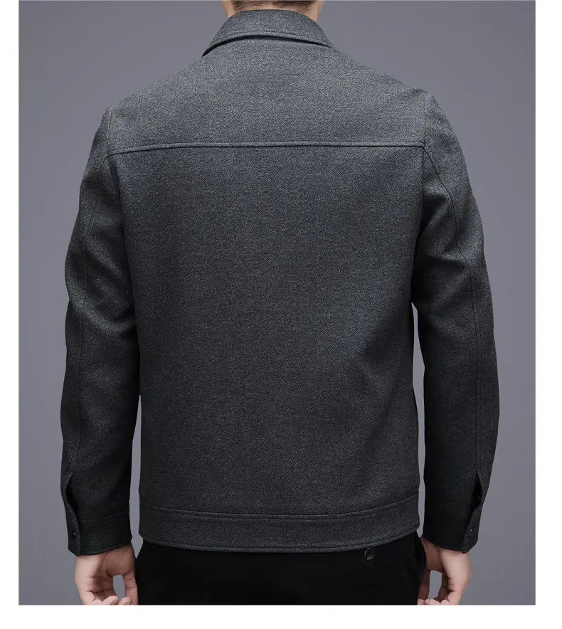Men's woolen jacket, fashionable short style for middle-aged men's autumn and winter, lapel wool warm coat, thickened top for da