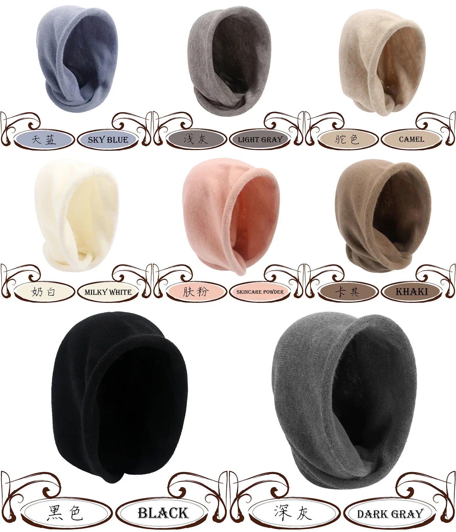 New Winter Balaclava Hat Scarf Combo Women's Fashion Knitted Cap Wrap-around Cashmere Skullies & Beanies