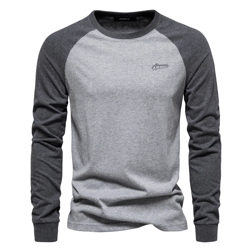 Men's T-shirts 100% Cotton Long Sleeve O-neck Pactwork Casual T shirts for Men New Spring Autumn Designer Tees Men Clothing
