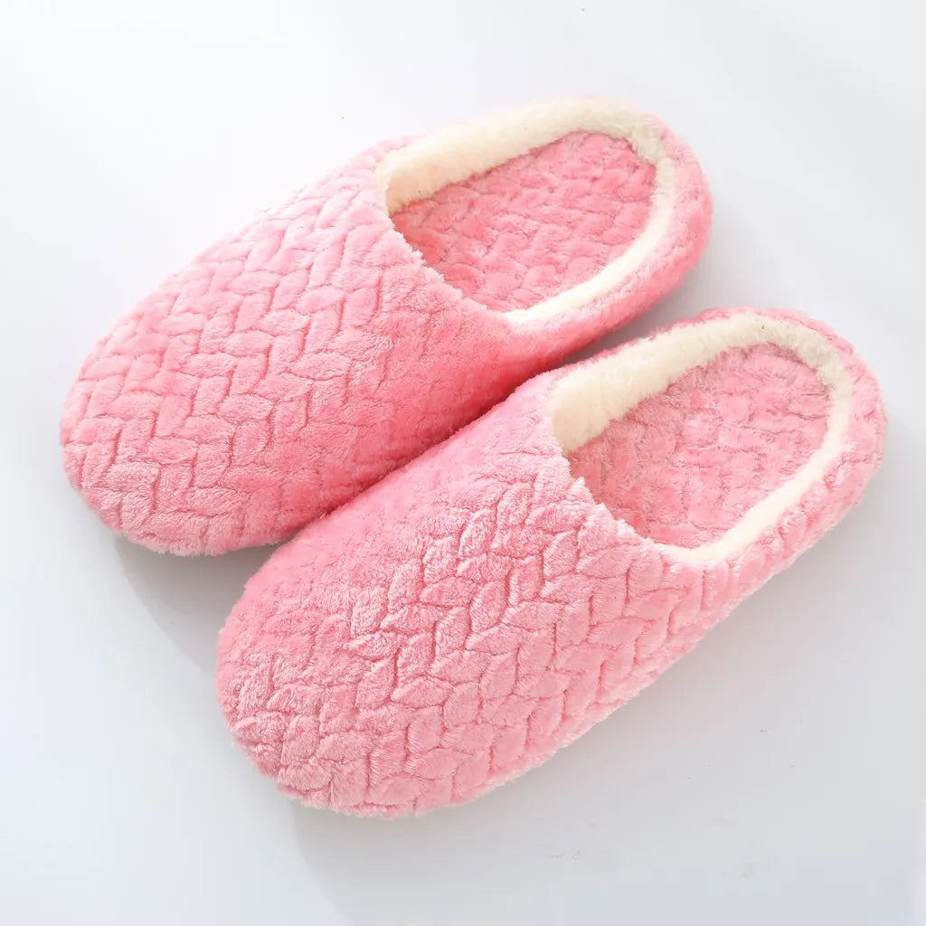 Warm Slippers Woven Solid Color Slippers Plush Home Cotton Slippers Winter Indoor Leisure Home Cold Comfortable Simple