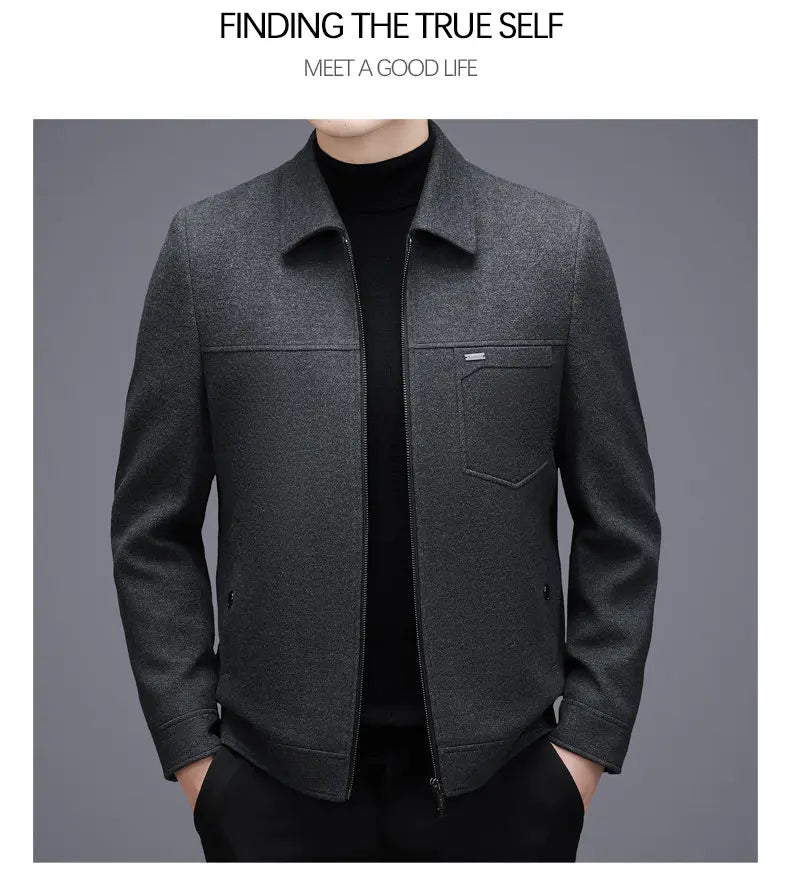 Men's woolen jacket, fashionable short style for middle-aged men's autumn and winter, lapel wool warm coat, thickened top for da