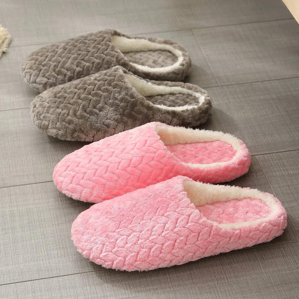 Warm Slippers Woven Solid Color Slippers Plush Home Cotton Slippers Winter Indoor Leisure Home Cold Comfortable Simple