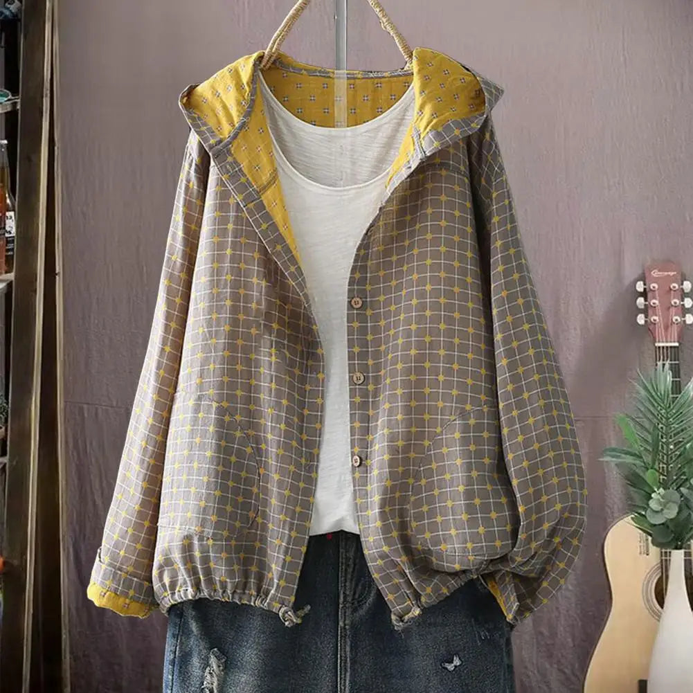 Women Cotton Jacket Women Jacket Stylish Hooded Spring Jacket with Drawstring Hem Zipper Closure for Women Outerwear for Wear