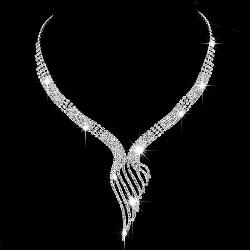 Shiny Elegant Femme Rhinestone Wedding Jewelry Sets Bridal Women Long Tassel Necklace Earrings Jewellery Set Accessories Gift