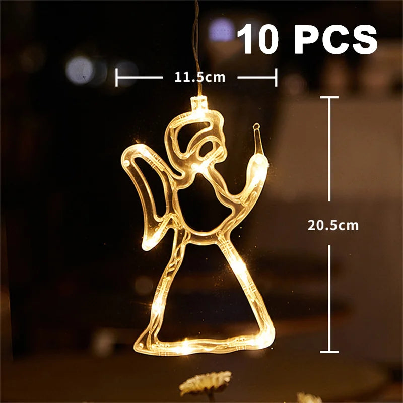 Christmas LED Light Snowflake Santa Hanging Sucker Lamp Window Ornaments Decoration for Home Xmas Navidad 2023 New Year Decor