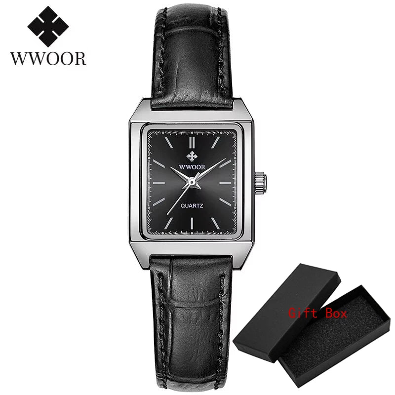 Fashion Top Brand Wwoor Womens Watches Black Small Square Wristwatch Woman Dress Bracelet Watch For Women Gift Xfcs Montre Femme
