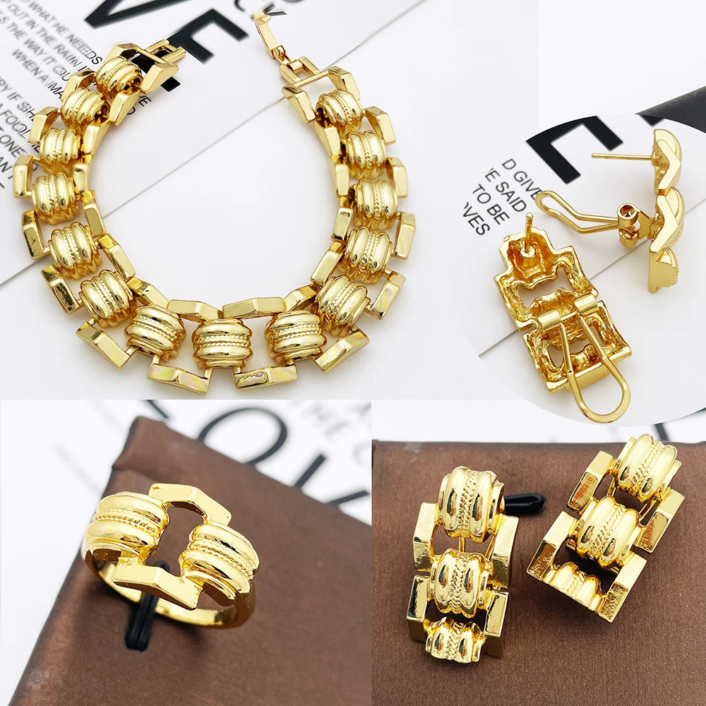 High Quality Jewellery Set For Women Dubai Nigeria Party Jewelry Necklace Earrings Bracelet And Ring Wedding Party Gift