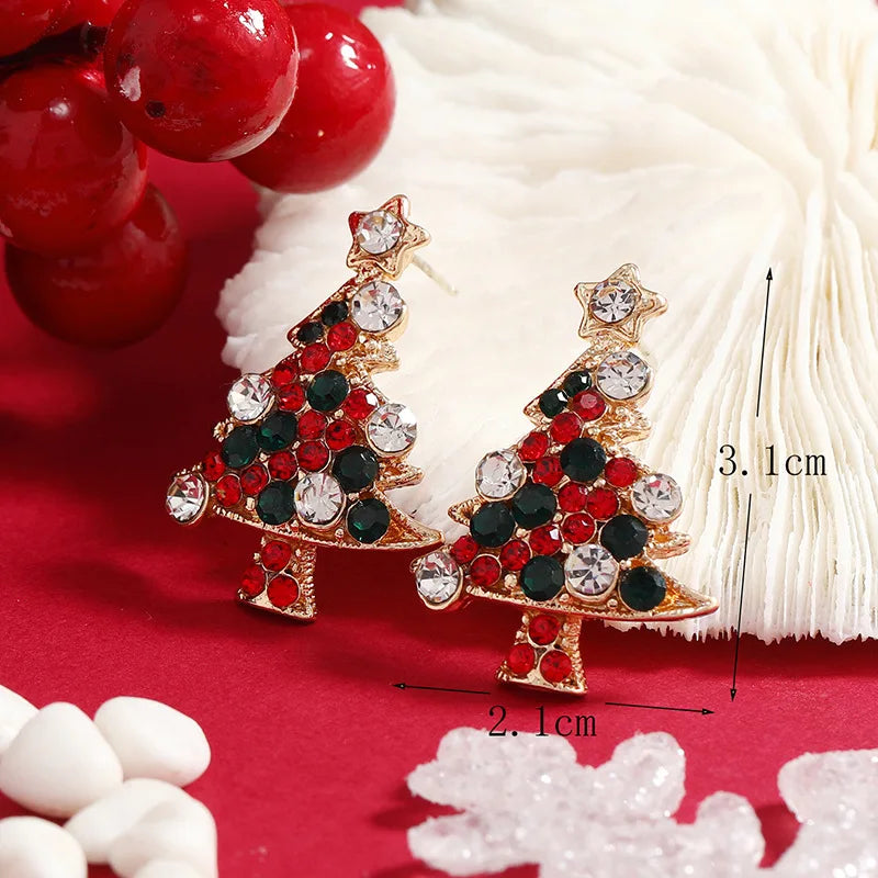 Christmas earrings, European and American Christmas necklace, ring earrings, crystal Christmas tree.