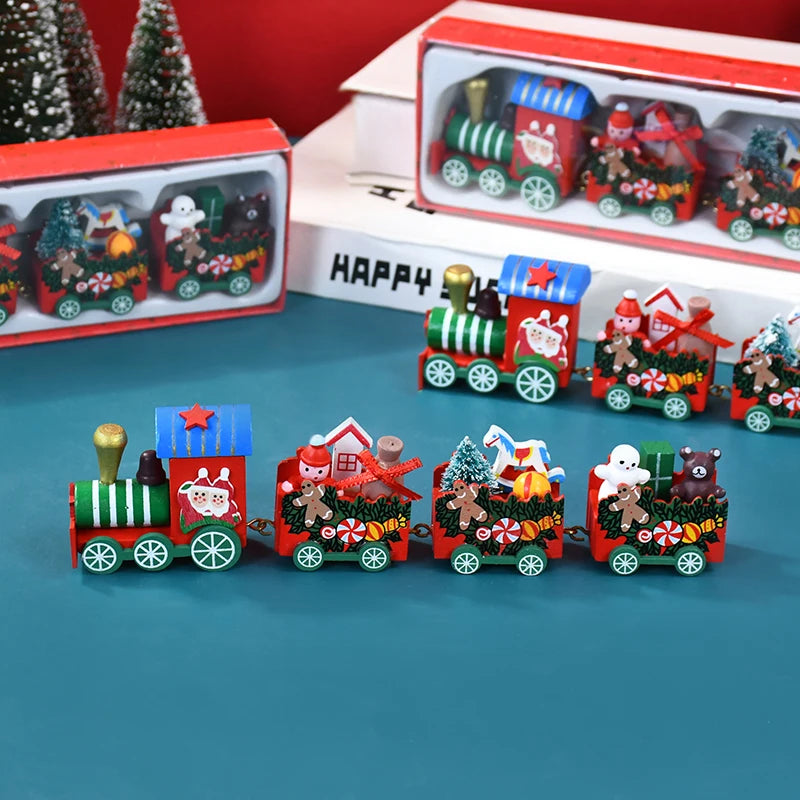 Christmas Wooden Train Merry Christmas party Decorations Home Desktop Ornament Xmas Navidad Noel Kids Gift New Year 2025 Gifts