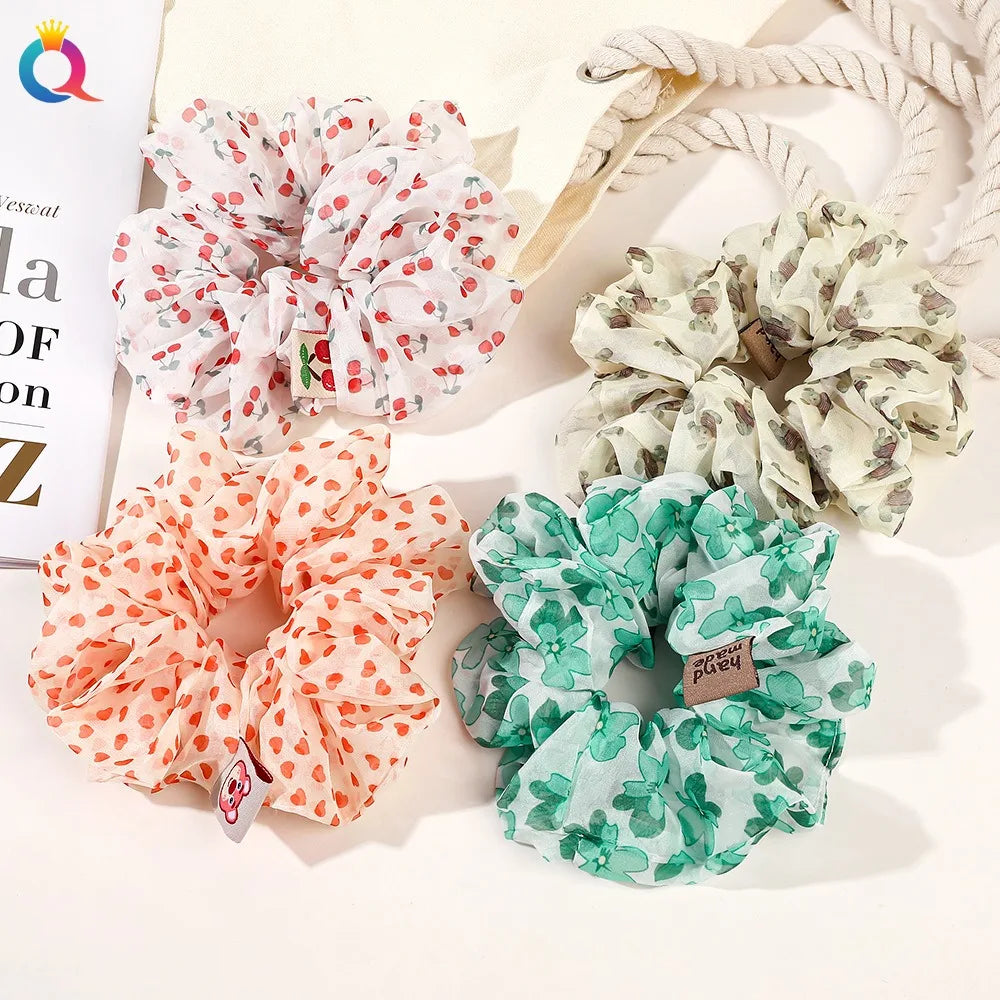 2023 New Large Chiffon Printed Scrunchie Women Girls Elastic Hair Rubber Bands Accessories Tie Hair Ring Rope Headdress Headwear