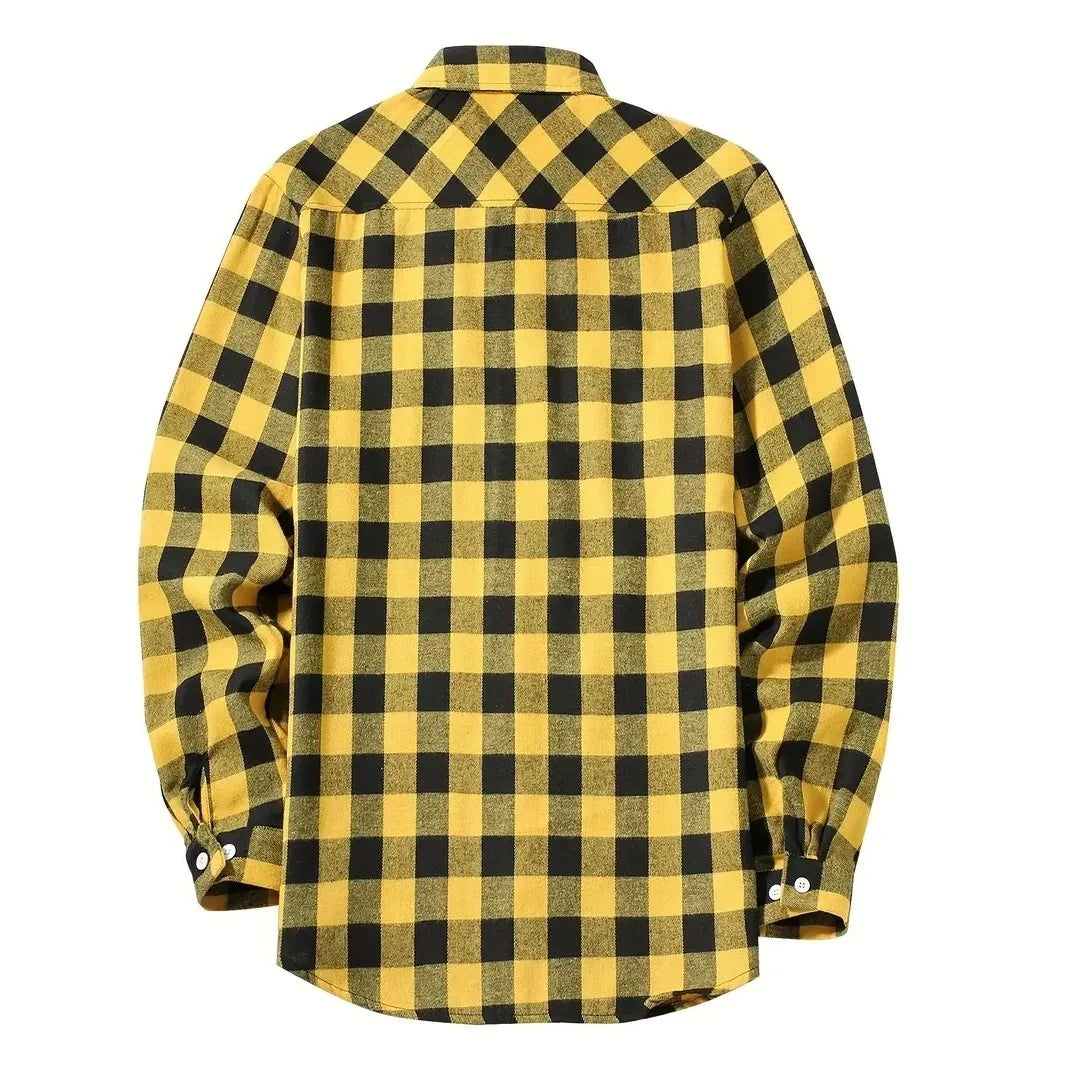 Men's Shirts Button-Up Classic Plaid Smart Casual Flannel Shirt Long Sleeved Chest Two Pockets Design Spring Autumn Men Tops