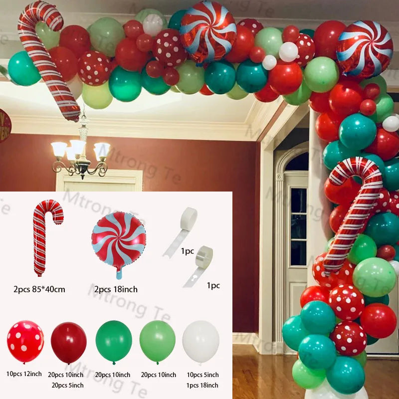 Christmas Decoration 2023 Balloon Red Green Arch Garland Kits Candy Balloons Santa Claus Merry Christmas Party New Year Decor