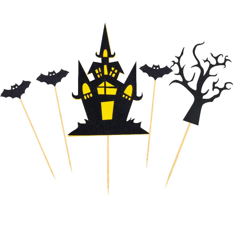 Halloween Cake Top Decoration DIY Cake Topper Castle Witch Pumpkin Cake Insert Flag Halloween Party Atmosphere Supplies