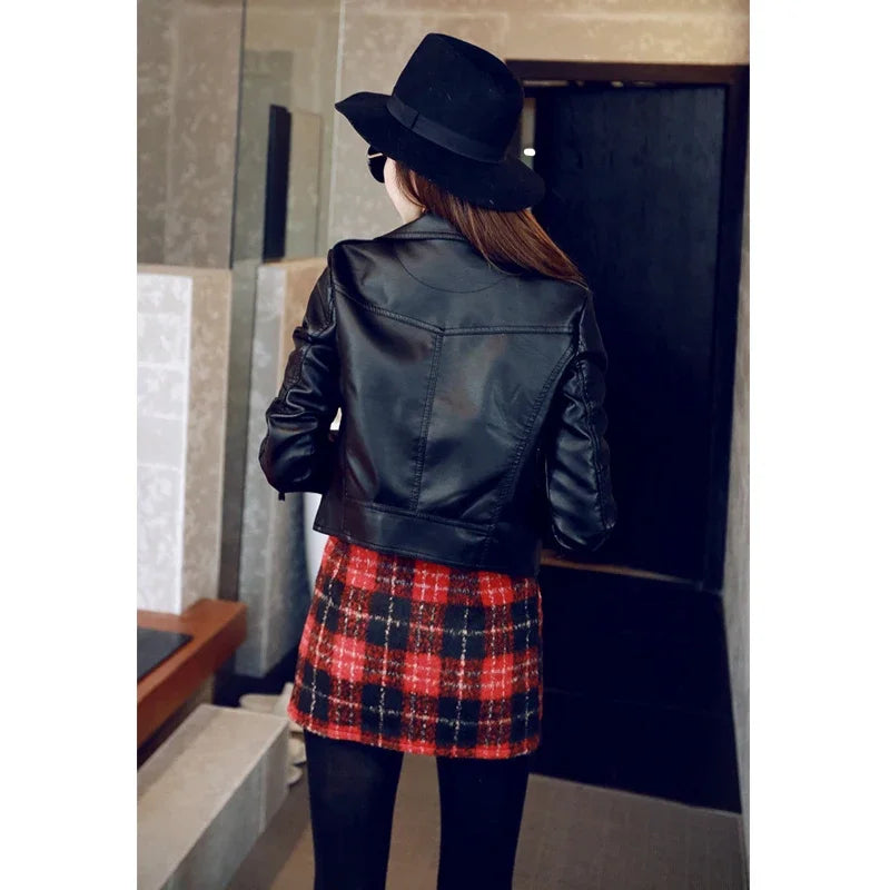 Women Faux Leather Jackets 2025 Autumn Slim Cool Lady Basic Jacket Black Coats Sweet Female Zipper Jacket Coat Outwear Plus Size