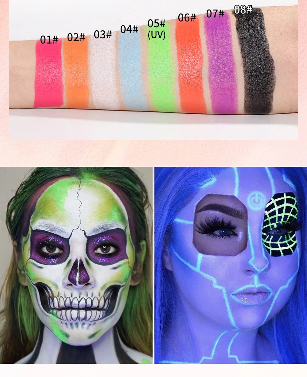 Halloween Body Face Paint Eyeshadow Stick Cosplay Makeup Cosmetics Fake Blood Waterproof Luminous White Halloween Face Painting