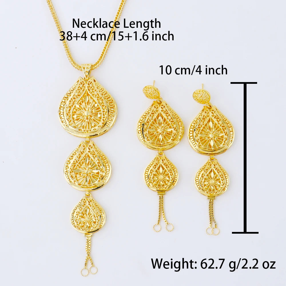 Luxury Indian Jewellery Earrings Necklace Jewelry Set for Women Dubai Gold Color African Earring Jewelry Gift for Party Wedding