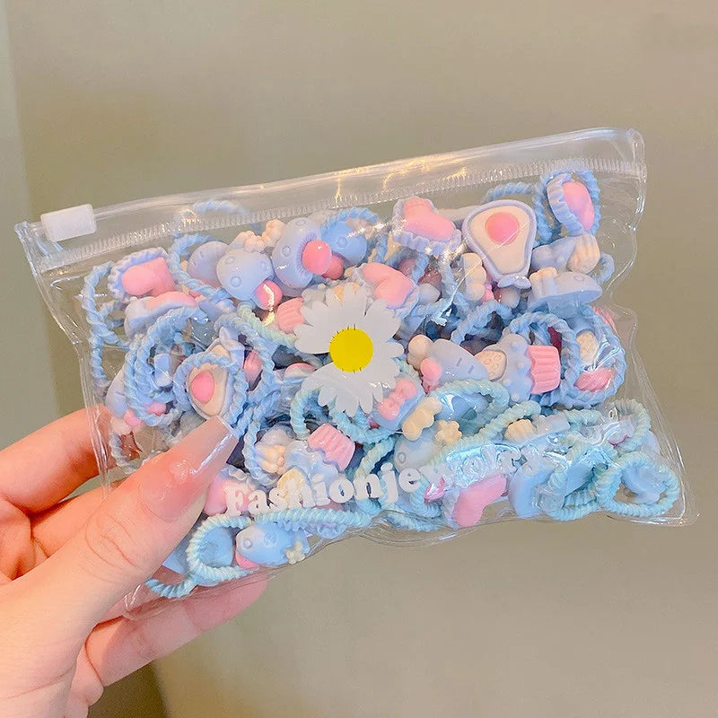 20Pcs/Lot Girls Hair Accessories Small Size Thumbs Elastic Hair Bands Rubber Scrunchies Cartoon Headwear Cute Children Headdress