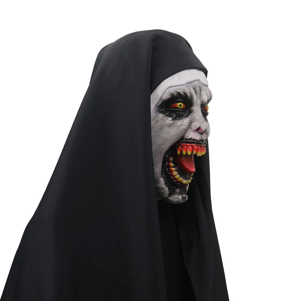 Halloween Horror Volac Mask Devil Nun Horror Masks With Wimple Costume, Creative Halloween Scary Mask Cosplay Party Makeup Props