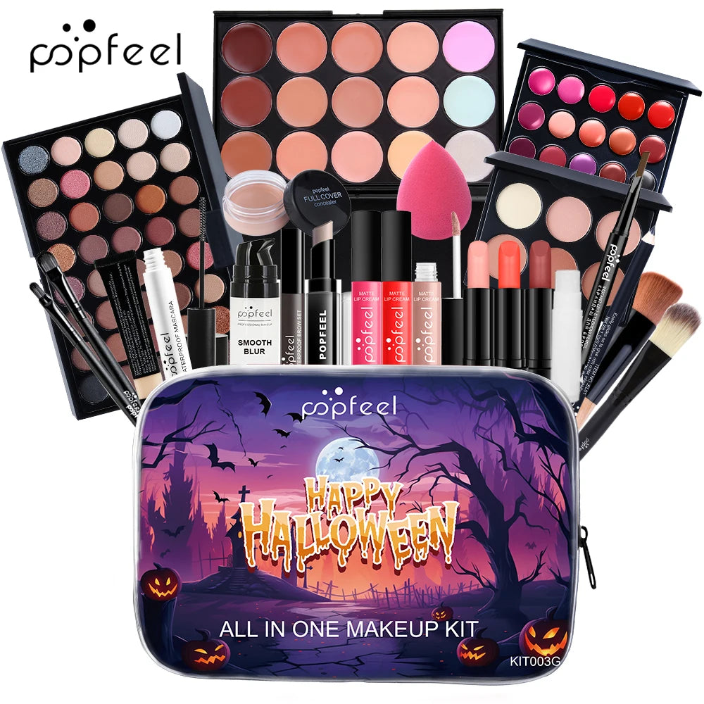 POPFEEL Halloween Makeup Set - Complete Cosmetic Kit with Eyeshadow, Lipstick, and Concealer Palette - Perfect for Festive Gift